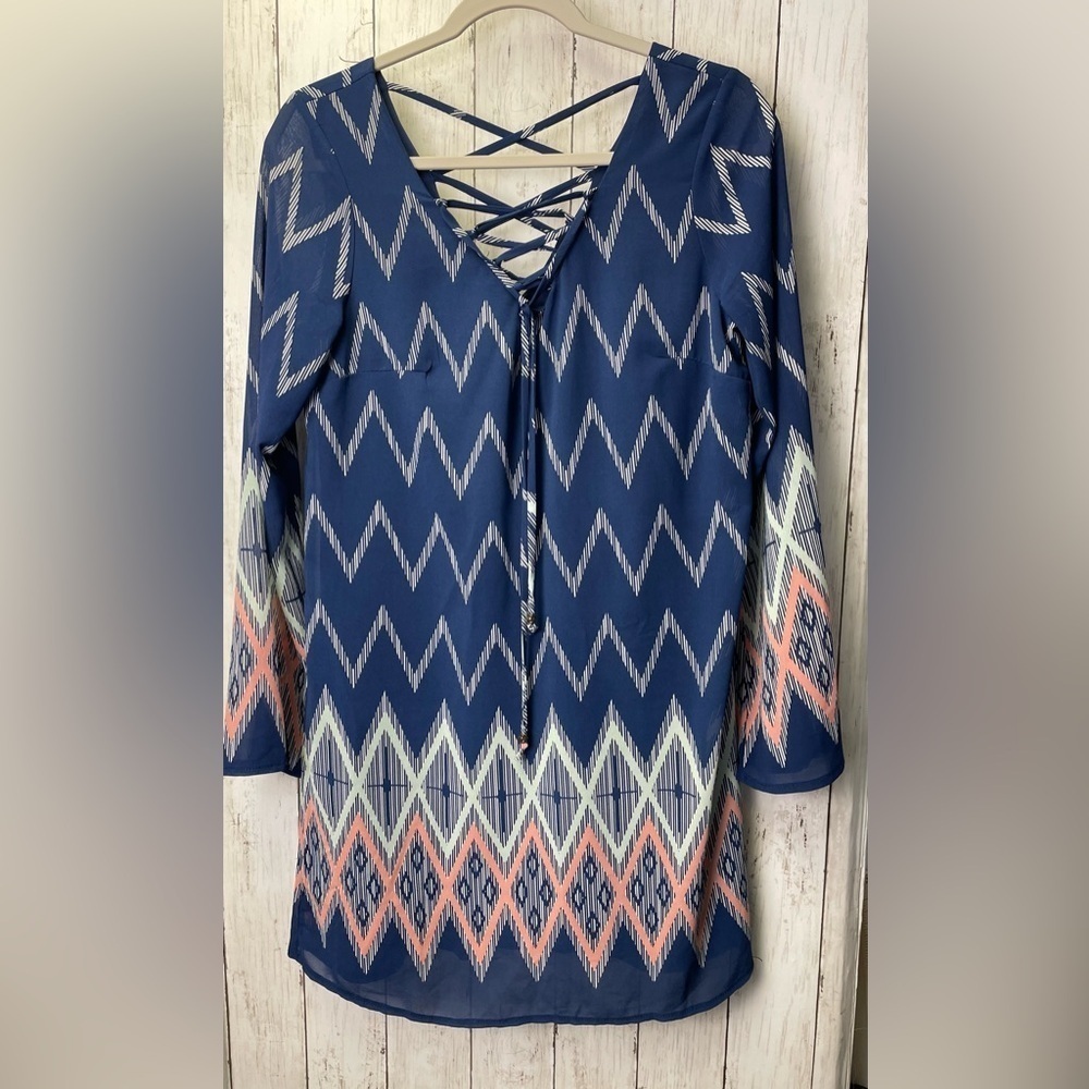 Xhilaration Blue Dress with Zigzag Design size Medium